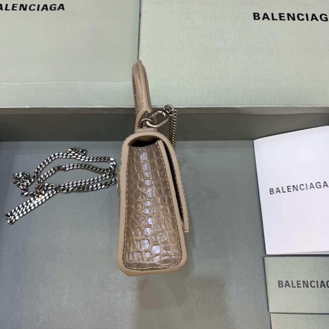 Balenciaga Hourglass Mini Handbag With Chain Crocodile Embossed Shoulder Bag Khika